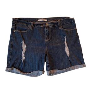Forever 21 Denim Dark Wash Ripped Cuffed Hem Denim Mid-Rise Jean Shorts Women 30